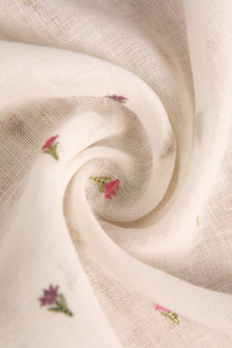 Alabaster White Linen Saree with Without Zari Zari Floral Puttas view 4