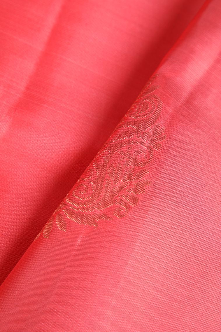 Rouge Pink Soft Silk Saree with Copper Zari Thilagam Puttas view 4