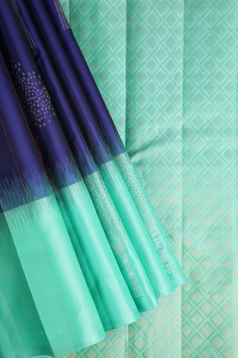 Azure Blue Soft Silk Saree with Gold And Silver Zari Straipes And Puttas view 1