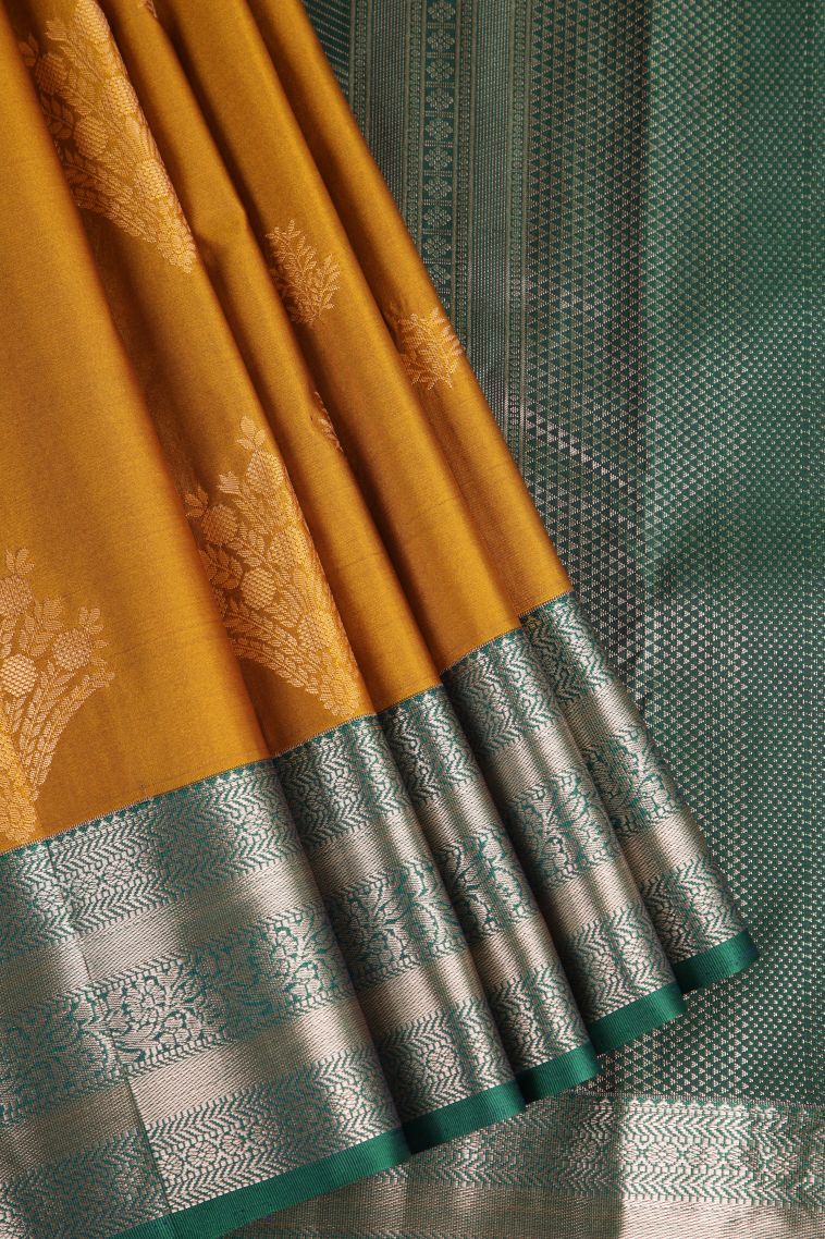 Tawny Brown Apoorva Silk Sarees with Gold Zari Floral Puttas view 1