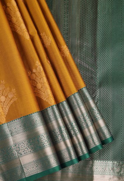 Tawny Brown Apoorva Silk Sarees with Gold Zari Floral Puttas