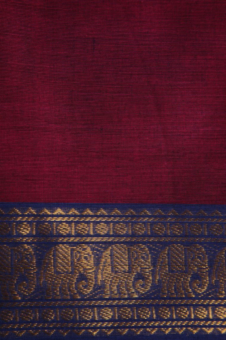 Magenta Purple Chettinad Cotton Sarees with Gold Zari Plain view 3
