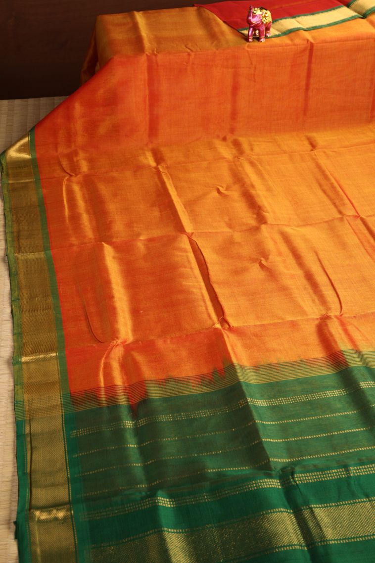 Sandstone Orange Silk Cotton with Gold Zari Plain view 2