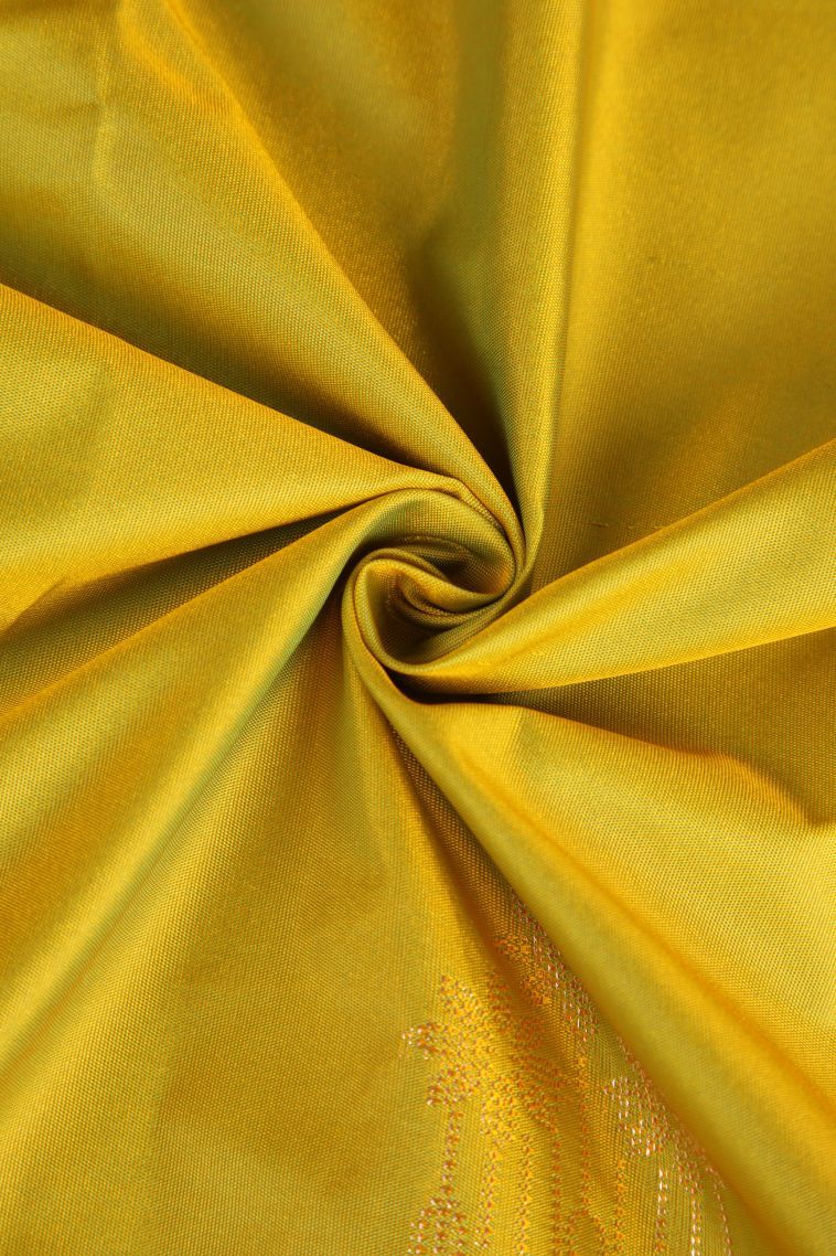Biscotti Yellow Apoorva Silk Sarees with Gold Zari Floral Puttas view 4