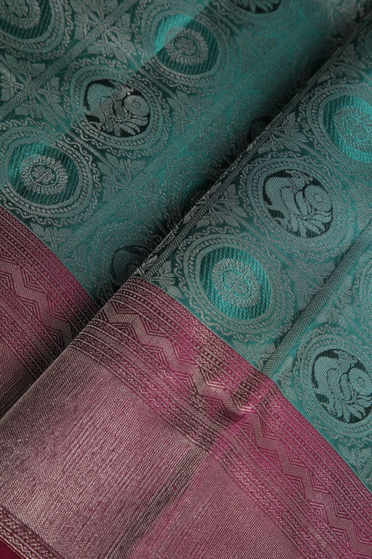 Teal Blue Soft Silk Saree with Silver Zari Annam Rudhratcham view 4
