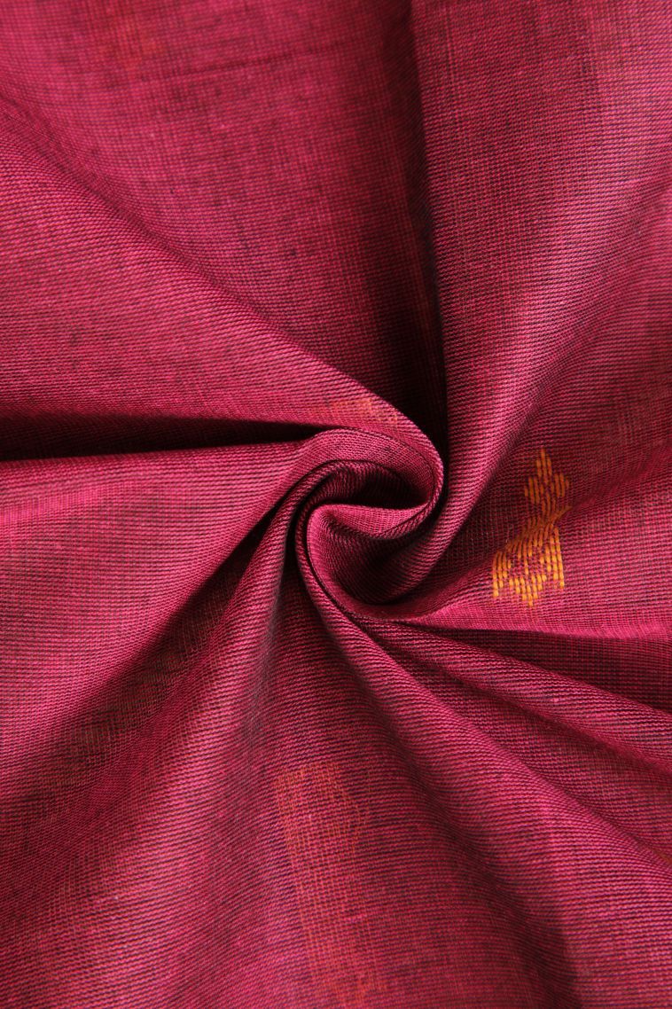 Bindi Red Chettinad Cotton Sarees with Gold Zari Buttis (small Dots Or Motifs) view 4