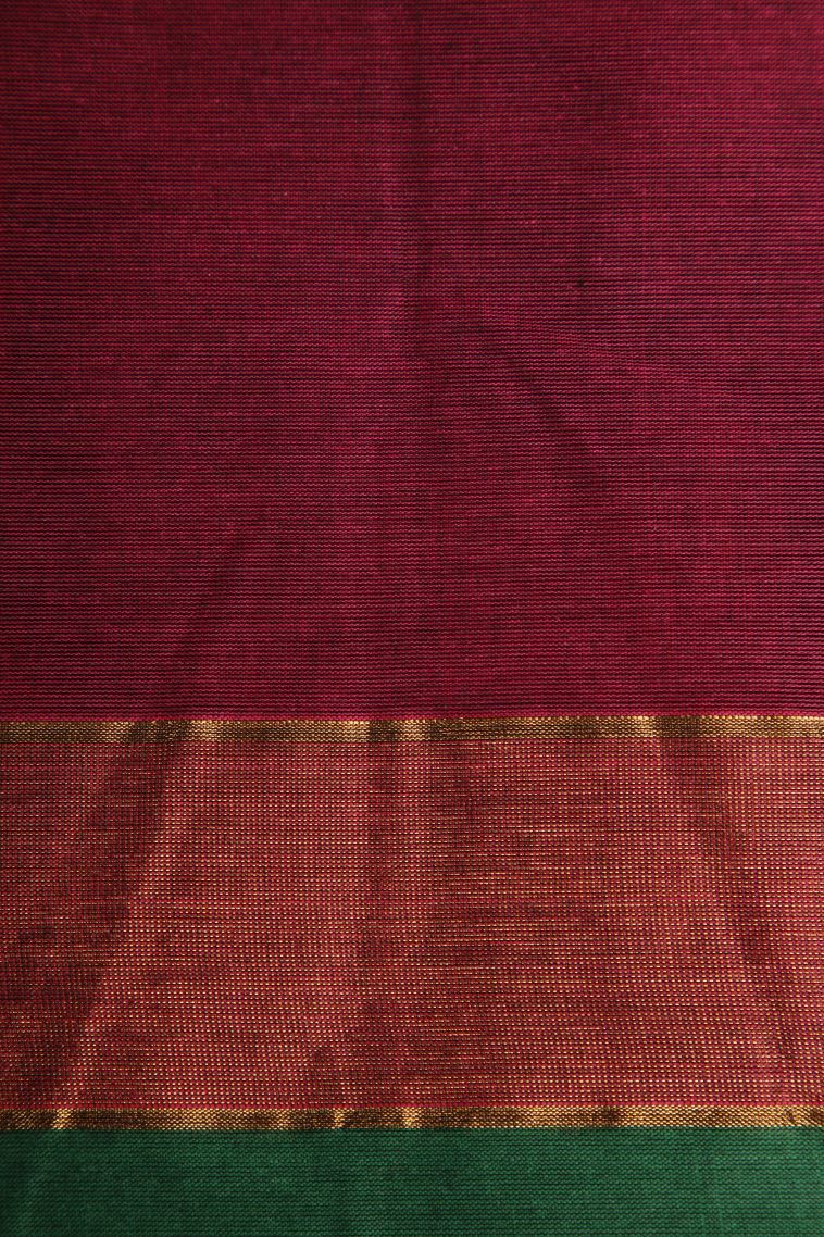 Bindi Red Chettinad Cotton Sarees with Gold Zari Buttis (small Dots Or Motifs) view 3