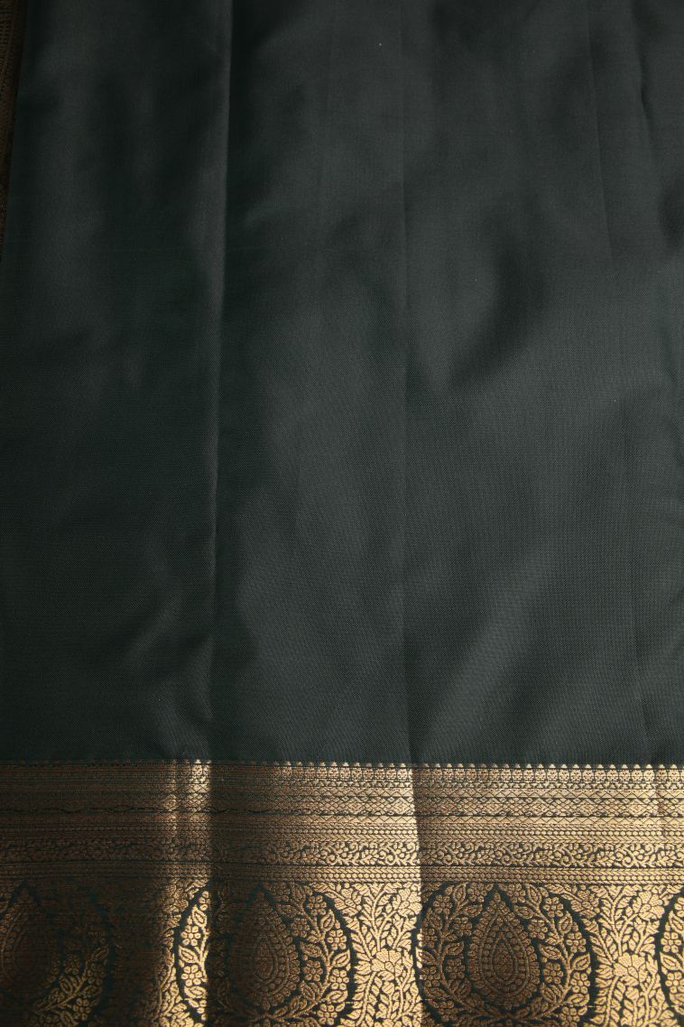 Bottle Green Apoorva Silk Sarees with Gold Zari Floral Puttas view 3