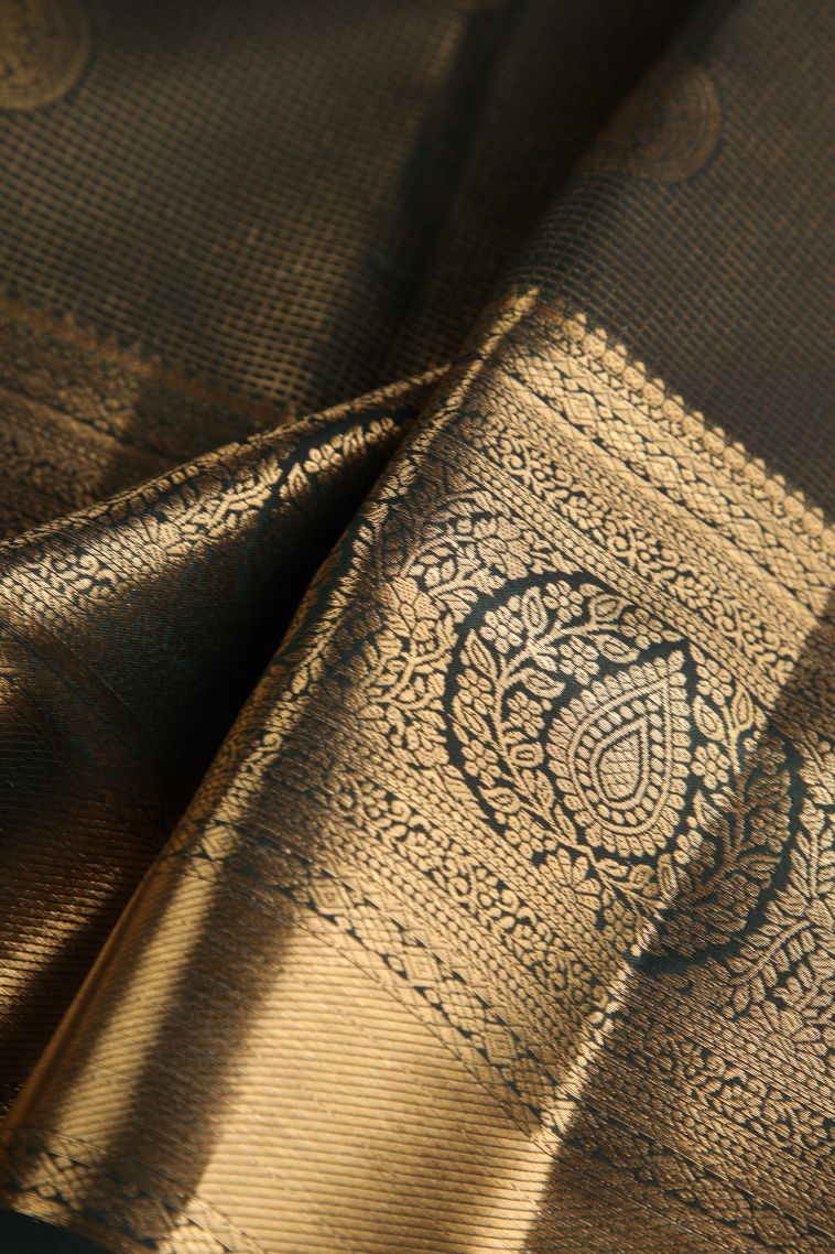 Bottle Green Apoorva Silk Sarees with Gold Zari Floral Puttas view 4