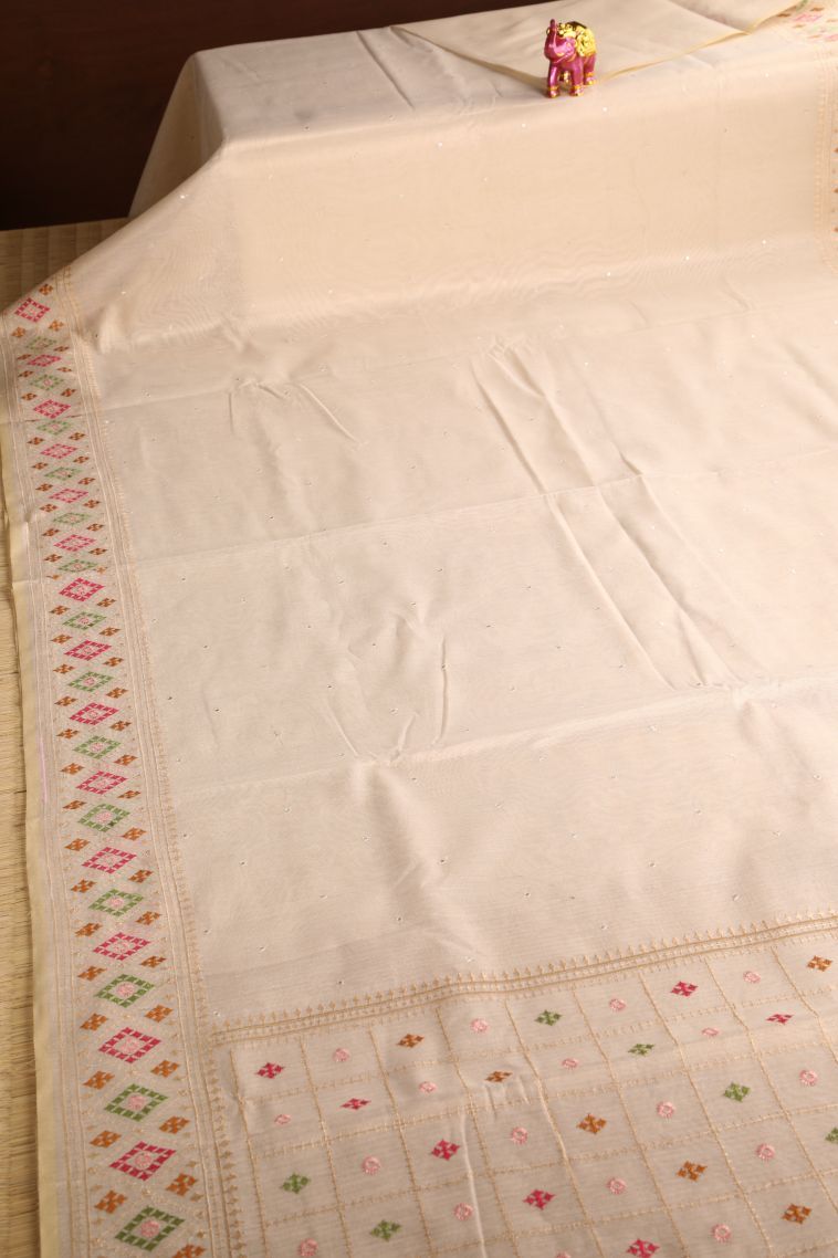 Coconut White Tissue Silk Sarees with Without Zari Zari Plain view 2