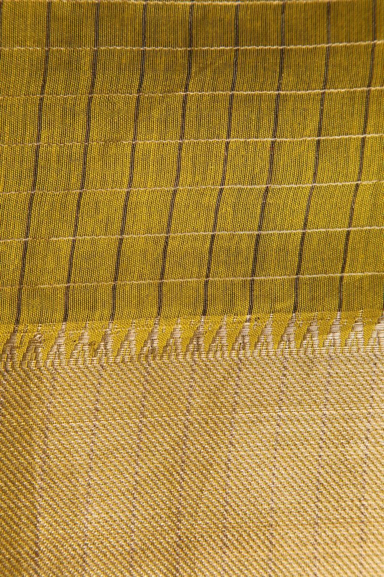 Asphalt Black Fancy Saree with Gold Zari Checks view 3