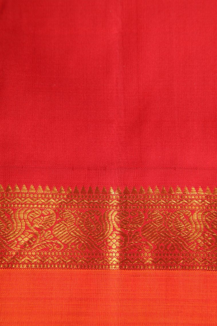 Cream White Kanchipuram Silk Sarees with Gold Zari Floral Puttas view 3