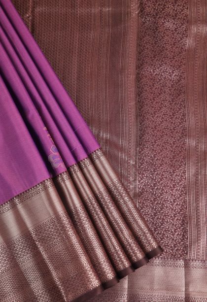 Bubble Purple Apoorva Silk Sarees with Copper Zari Floral Puttas