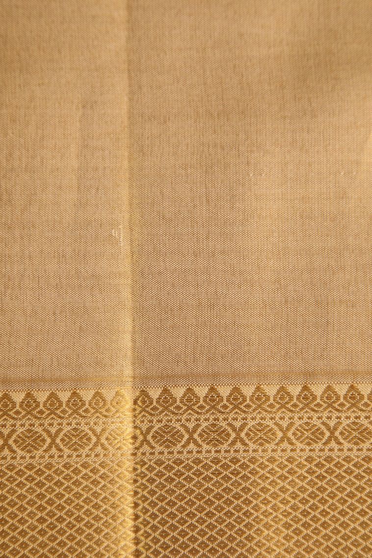 Oat Yellow Kanchipuram Silk Sarees with Gold Zari Floral Patterns view 3