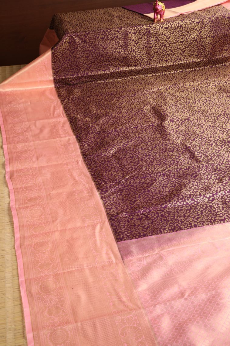 Caramel Brown Apoorva Silk Sarees with Gold Zari Floral Patterns view 2