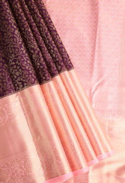 Caramel Brown Apoorva Silk Sarees with Gold Zari Floral Patterns