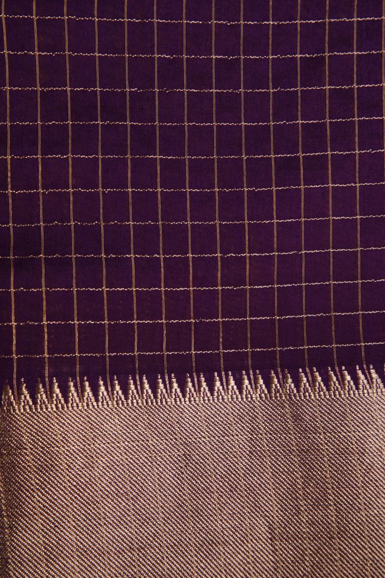 Gold Fancy Saree with Gold Zari Checks view 3