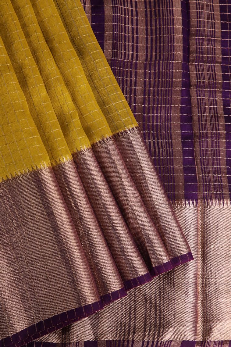 Gold Fancy Saree with Gold Zari Checks view 1