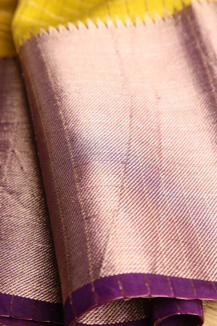 Gold Fancy Saree with Gold Zari Checks view 4