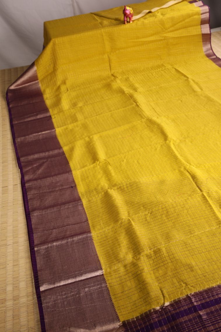 Gold Fancy Saree with Gold Zari Checks view 2