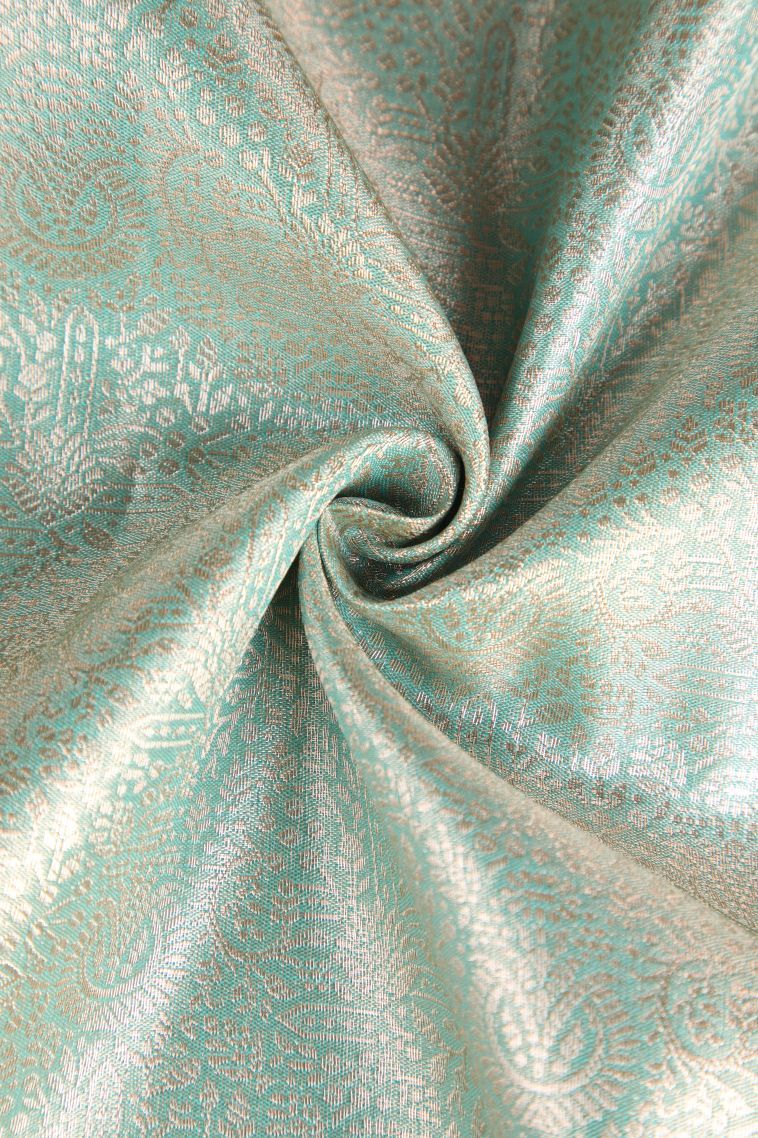Teal Blue Tissue Silk Sarees with Gold Zari Floral Patterns view 4