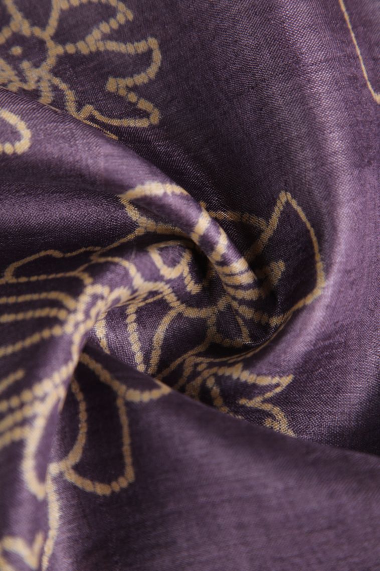 Heather Purple Tussar Saree with Gold Zari Floral Patterns view 4