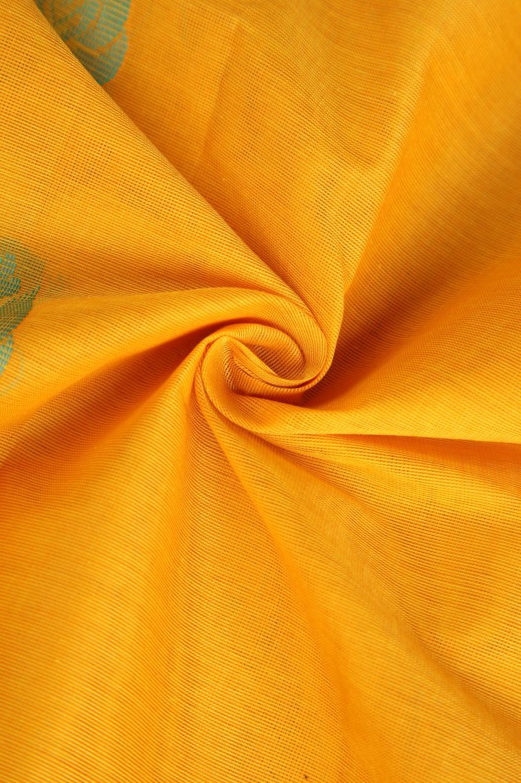 Lemon Yellow Chettinad Cotton Sarees with Without Zari Zari Floral Puttas view 4
