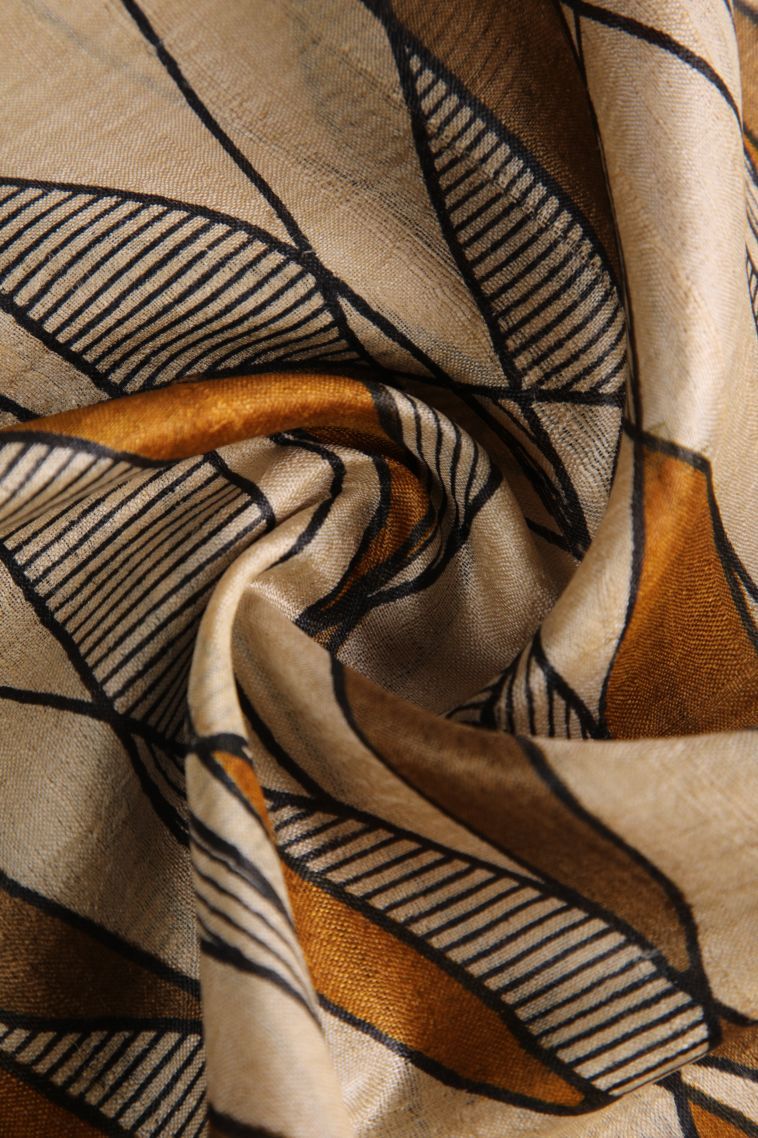 Peanut Brown Tussar Saree with Gold Zari Geometric Shapes view 4