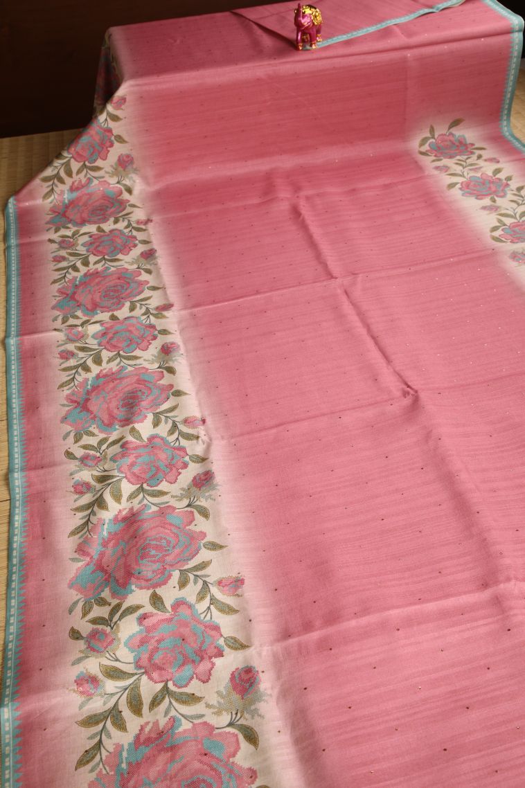Ballet Pink Tussar Saree with Without Zari Zari Mirror Jamiki Puttas view 2