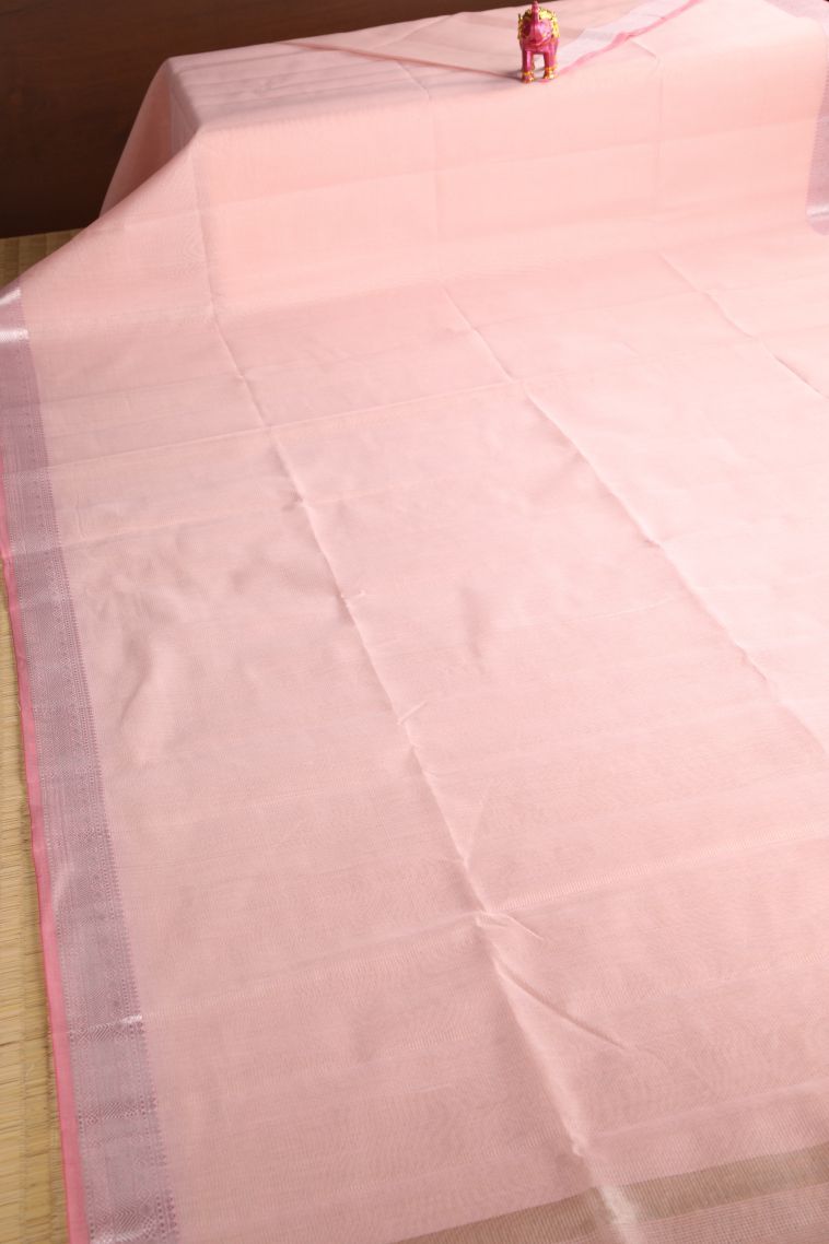 Lemonade Pink Organza Saree with Silver Zari Stripes view 2
