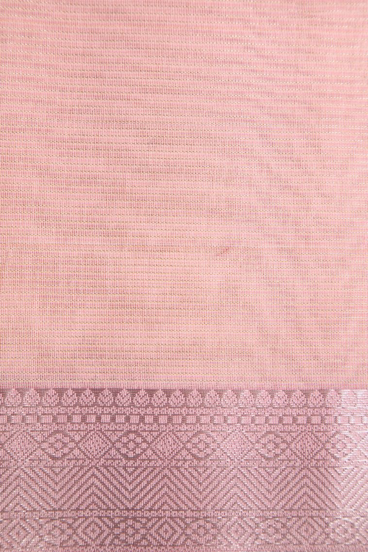 Lemonade Pink Organza Saree with Silver Zari Stripes view 3