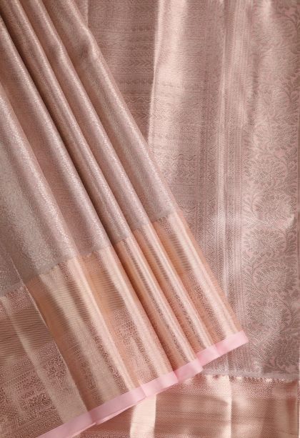 Lemonade Pink Tissue Silk Sarees with Gold Zari Floral Patterns