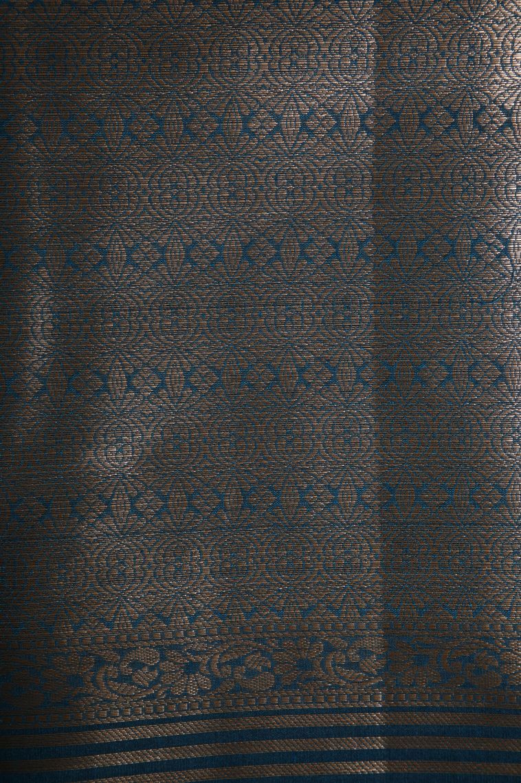 Aegean Blue Banaras Sarees with Gold Zari Birds Mottif view 3