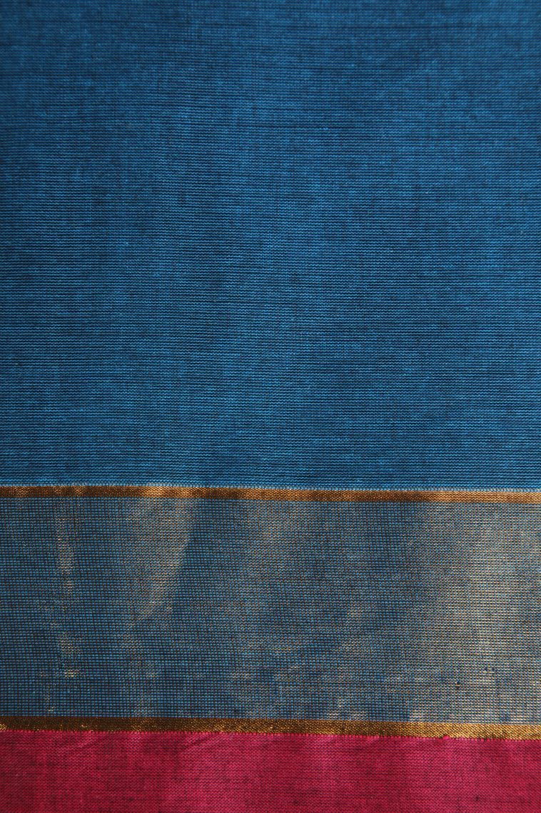 Aegean Blue Chettinad Cotton Sarees with Without Zari Zari Floral Puttas view 3