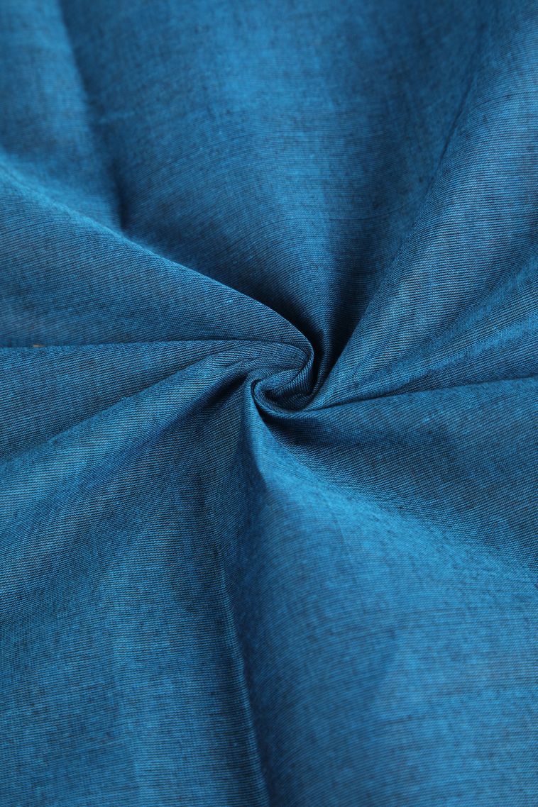 Aegean Blue Chettinad Cotton Sarees with Without Zari Zari Floral Puttas view 4