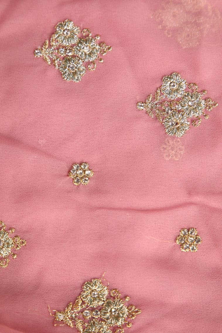 Crepe Pink Designer Sarees with Gold Zari Stone Work view 3