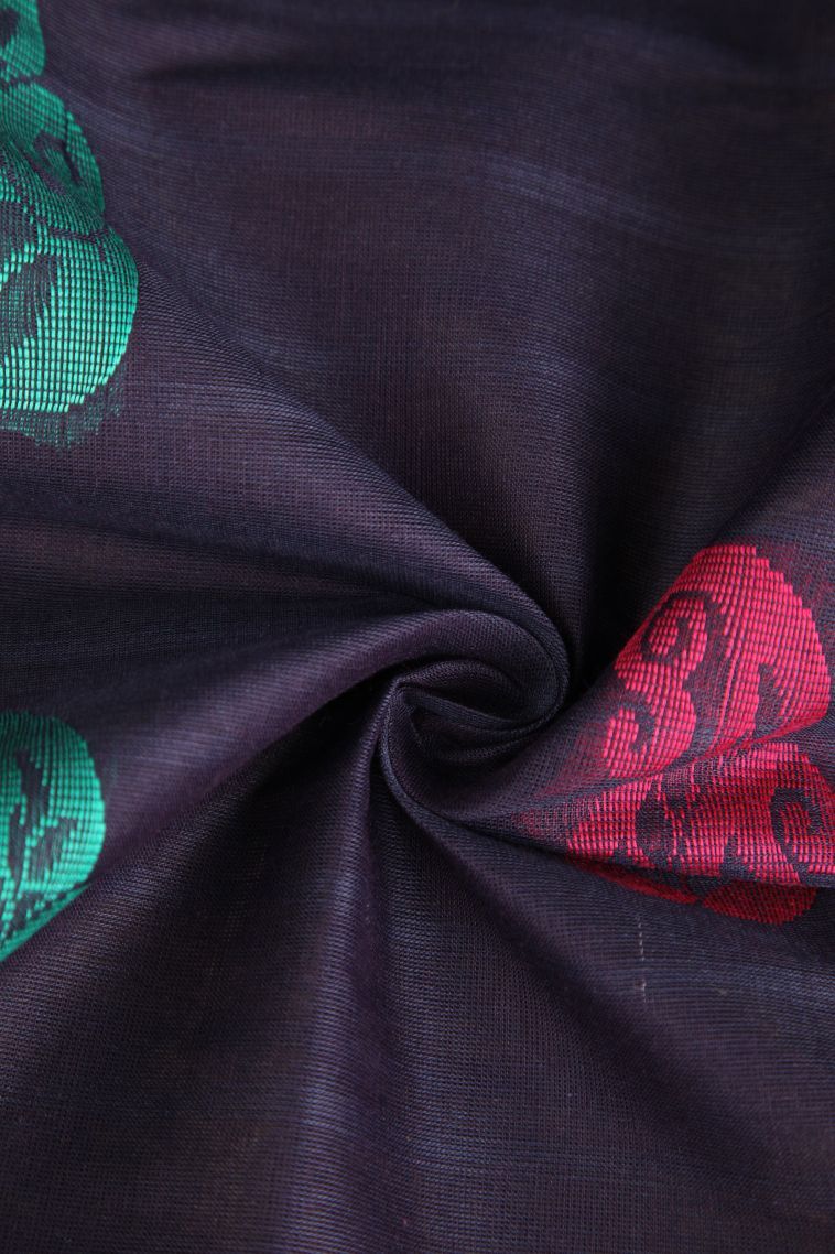 Indigo Blue Chettinad Cotton Sarees with Gold Zari Manga view 4