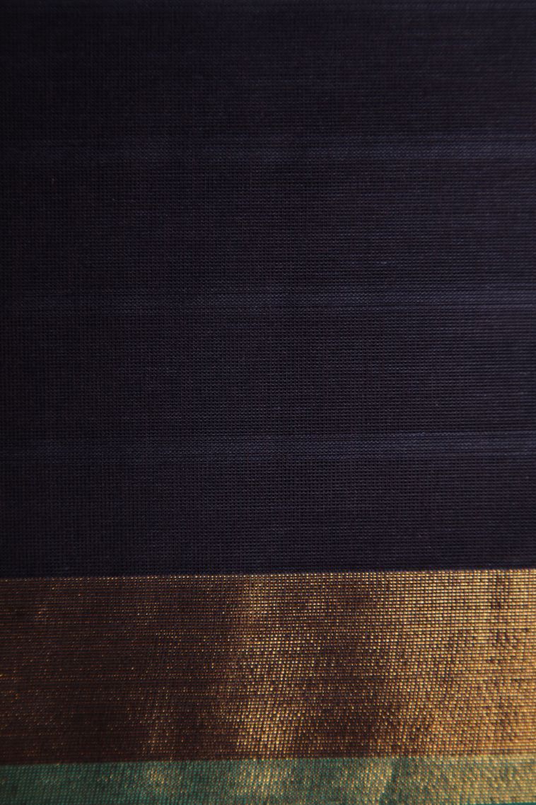 Indigo Blue Chettinad Cotton Sarees with Gold Zari Manga view 3