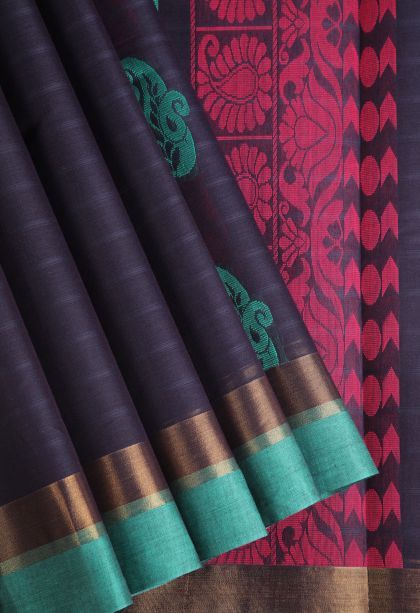 Indigo Blue Chettinad Cotton Sarees with Gold Zari Manga