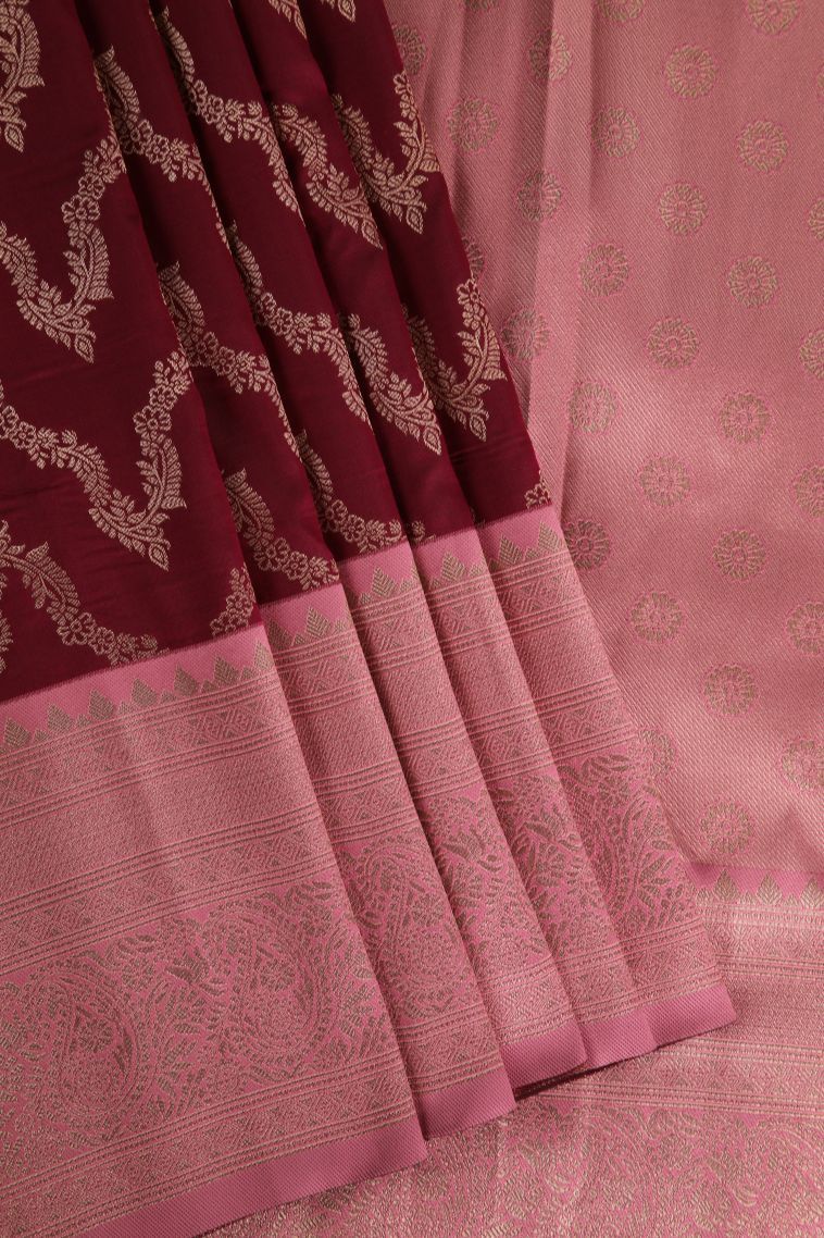 Bindi Red Apoorva Silk Sarees with Gold Zari Kodi Pattern view 1