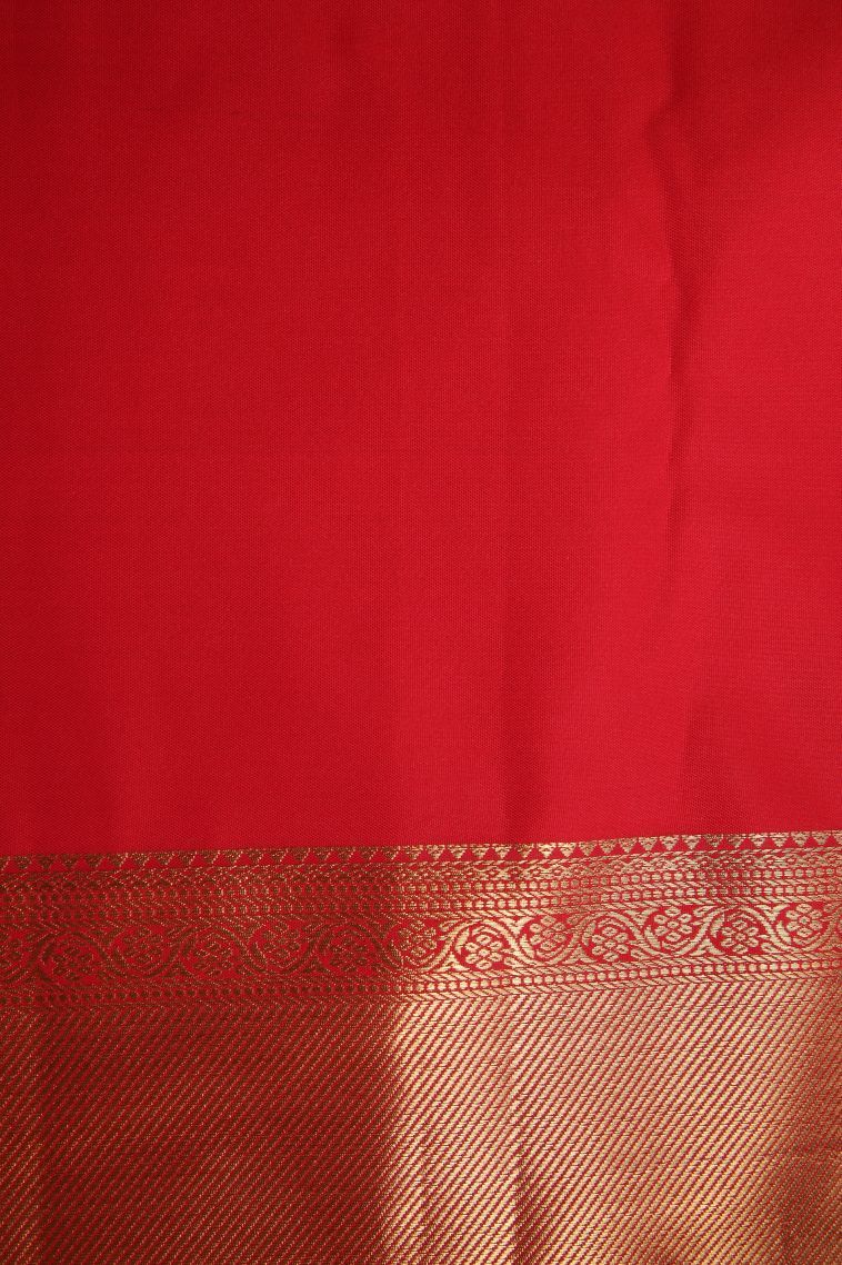Candy Red Apoorva Silk Sarees with Gold Zari Floral Patterns view 3