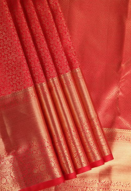 Candy Red Apoorva Silk Sarees with Gold Zari Floral Patterns