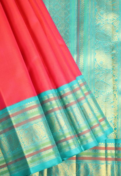 Hot Pink Kanchipuram Silk Sarees with Gold Zari Plain