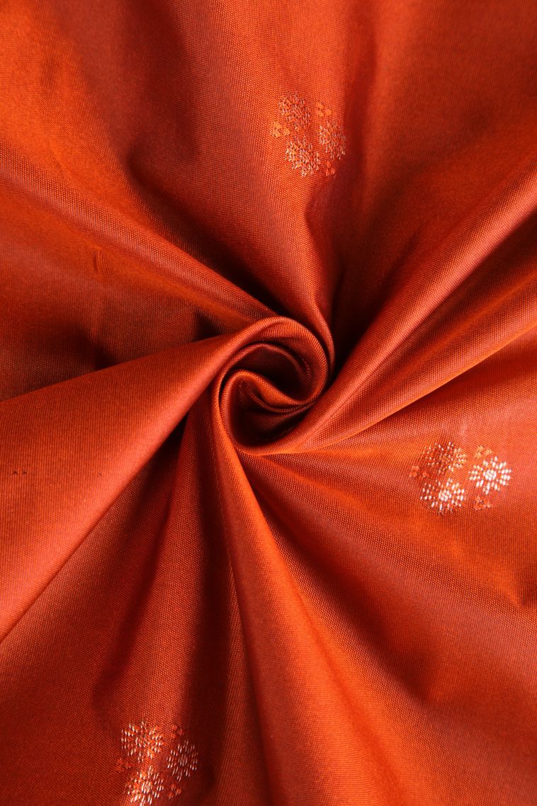 Cherry  Red Apoorva Silk Sarees with Copper Zari Floral Puttas view 4