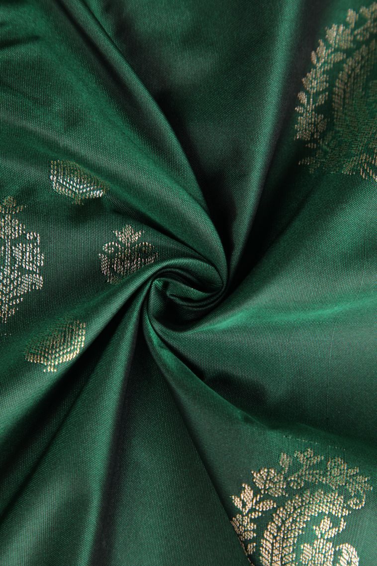 Basil Green Apoorva Silk Sarees with Gold Zari Floral Puttas view 4