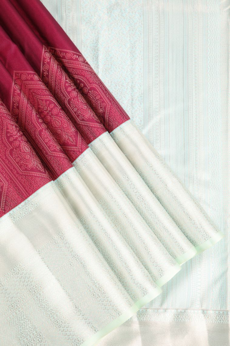 Jam  Red Apoorva Silk Sarees with Gold Zari Floral Puttas view 1