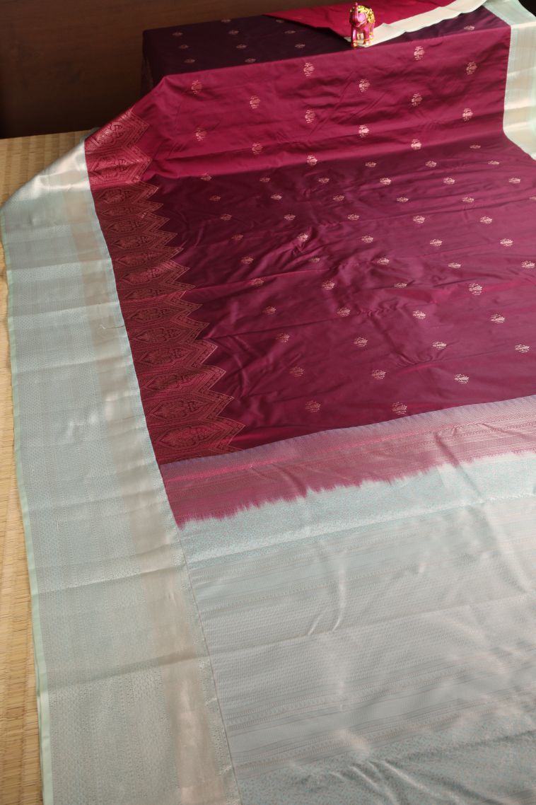 Jam  Red Apoorva Silk Sarees with Gold Zari Floral Puttas view 2