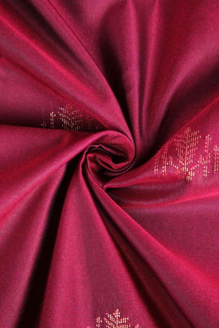 Jam  Red Apoorva Silk Sarees with Gold Zari Floral Puttas view 4