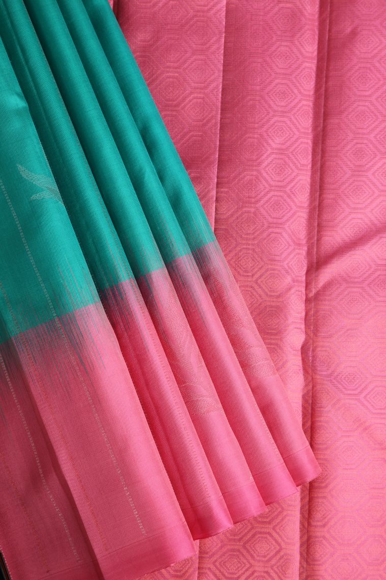 Sky Blue Soft Silk Saree with Silver Zari Floral Patterns view 1