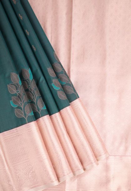 Ocean Blue Apoorva Silk Sarees with Gold Zari Buttis (small Dots Or Motifs)